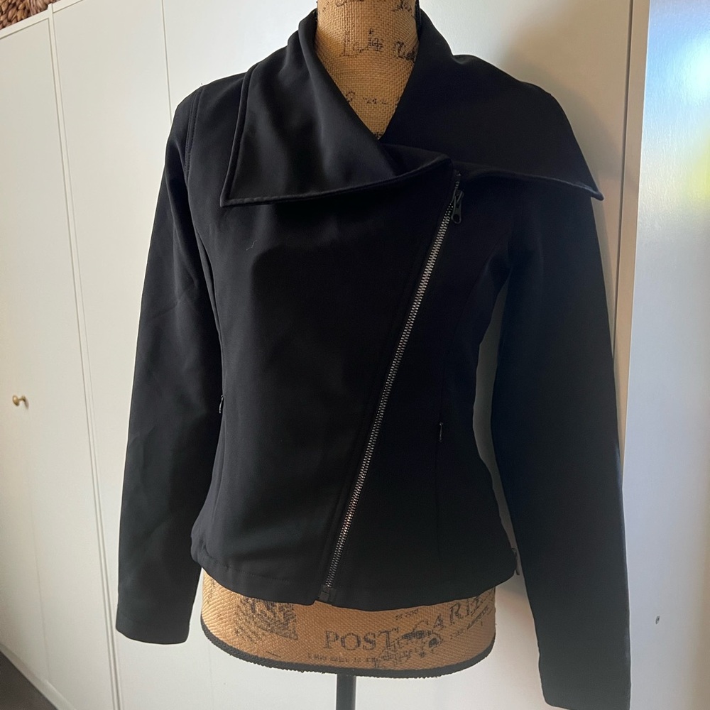 Athleta Black Asymmetrical Leather Jacket